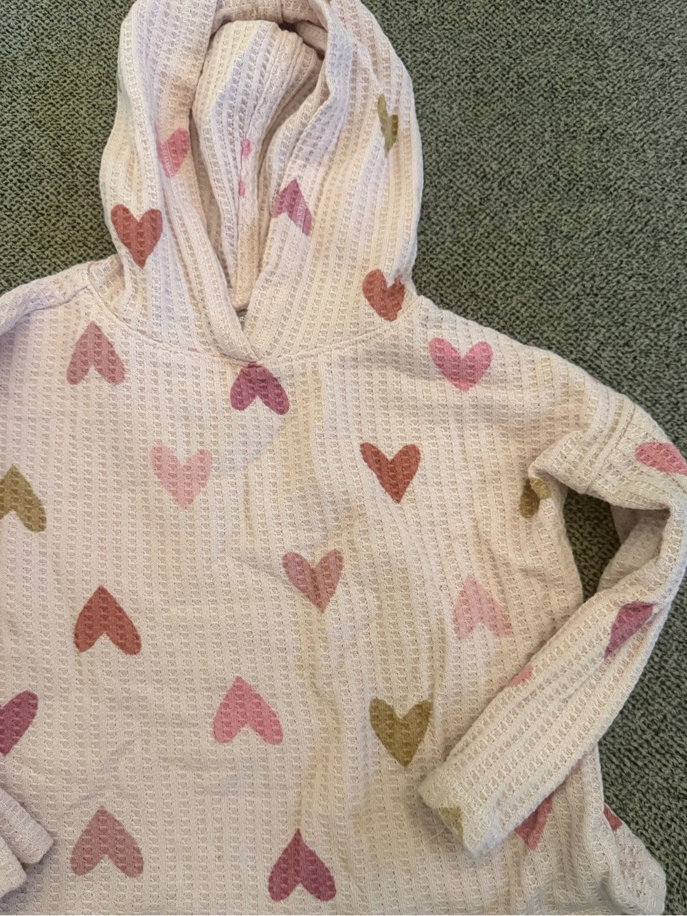 Garanimals Cream Hooded Sweater with Pink, Rose and Olive Heart Pattern
